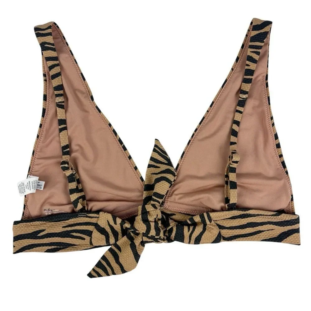 Aerie Pique Animal Zebra Print Tan‎ Triangle Bikini Top Size Medium